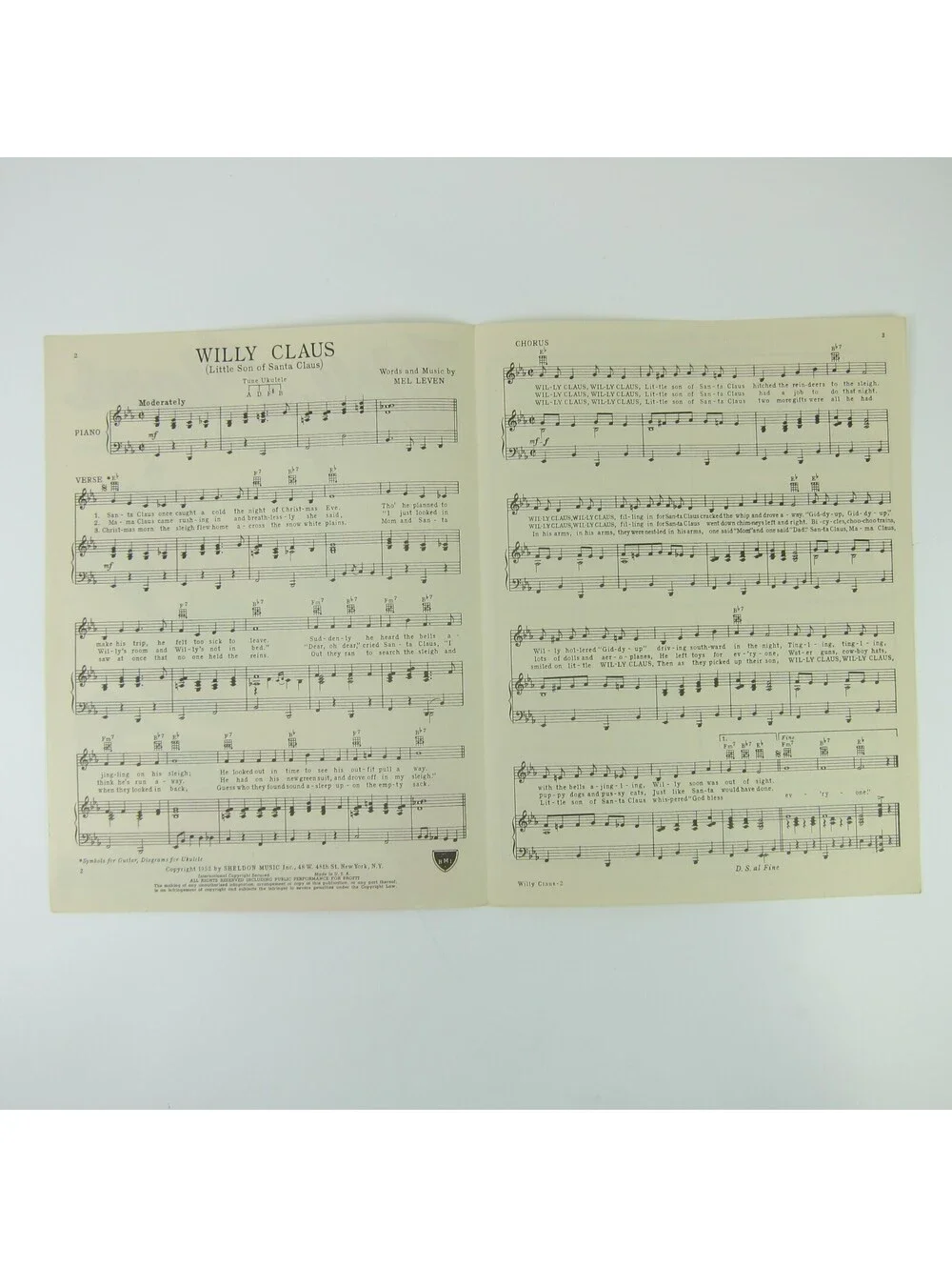 Sheet Music Christmas Willy Claus Little Son Santa Claus Mel Leven Vintage 1952